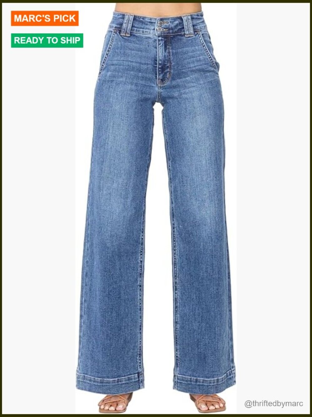 High Waisted Wide Leg Straight Jeans, Stretch Denim, Tummy Control, Regular Fit
